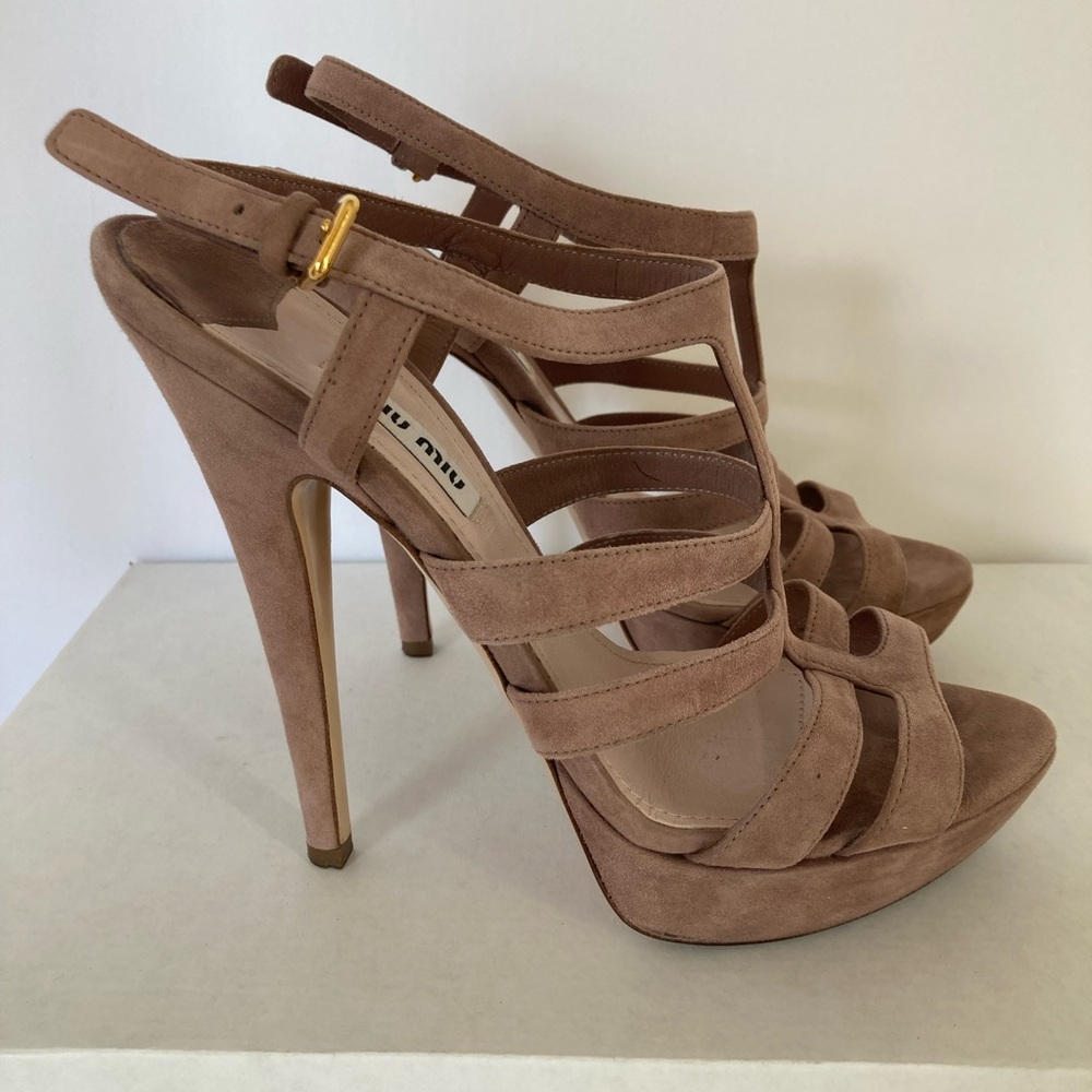 Miu Miu Blush Suede Strappy Heels